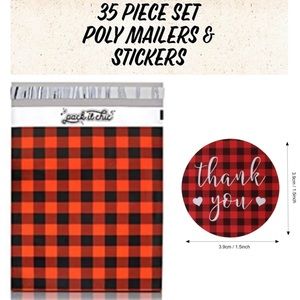 35pc Buffalo plaid Poly Mailers and stickers set